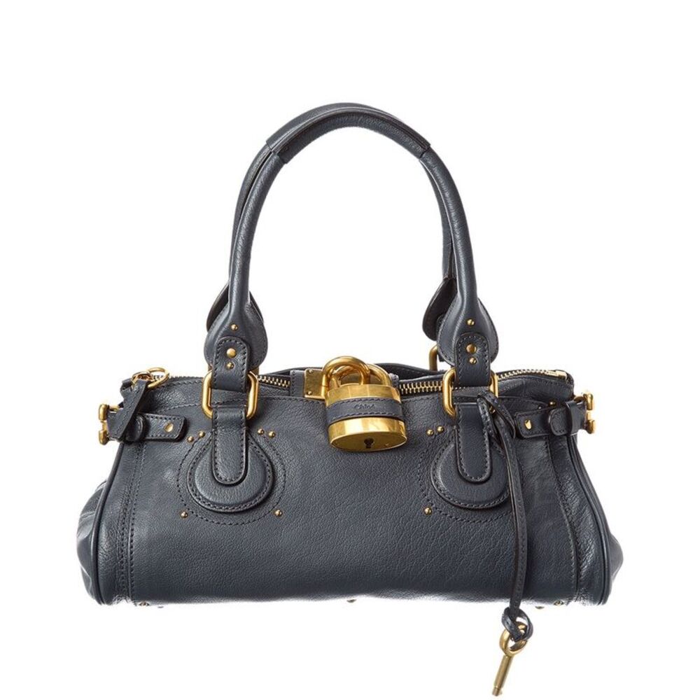 Chloé Logo Leather Shoulder Bag, Grey